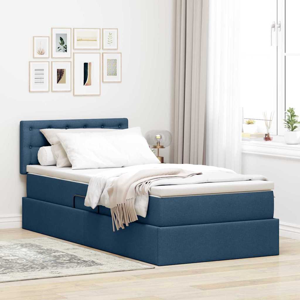 Letto con contenitore e LED con led Blu 100 x 200 cm Tessuto | homemem39