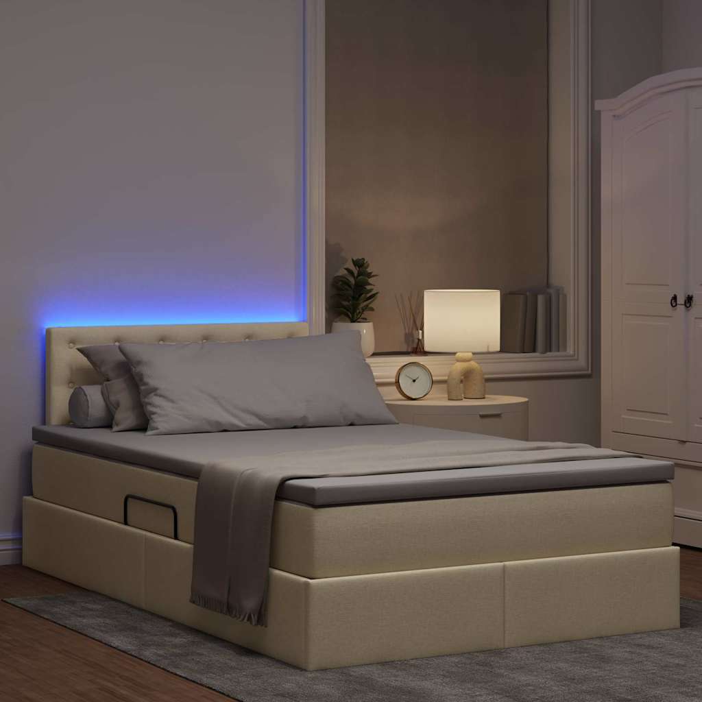Letto con luci a strisce a LED Crema 120 x 200 cm Tessuto