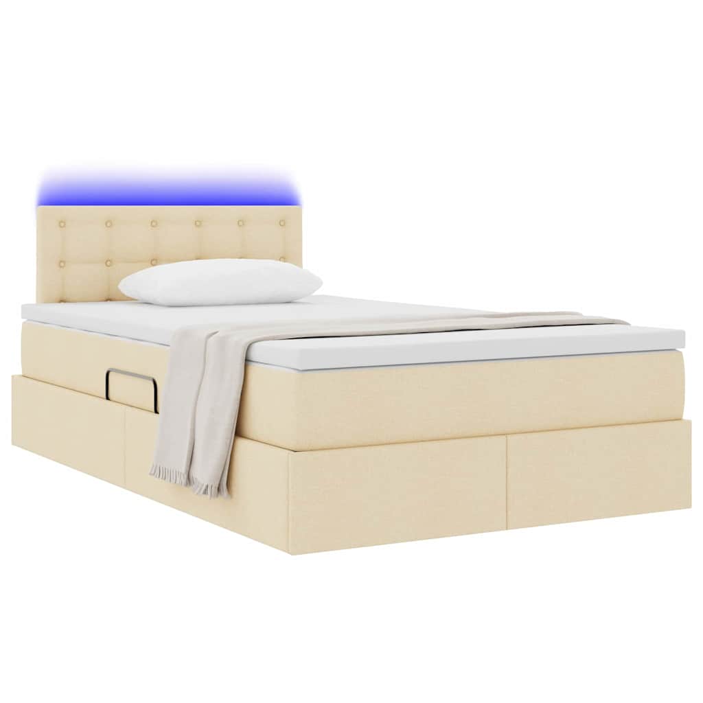 Letto con luci a strisce a LED Crema 120 x 200 cm Tessuto