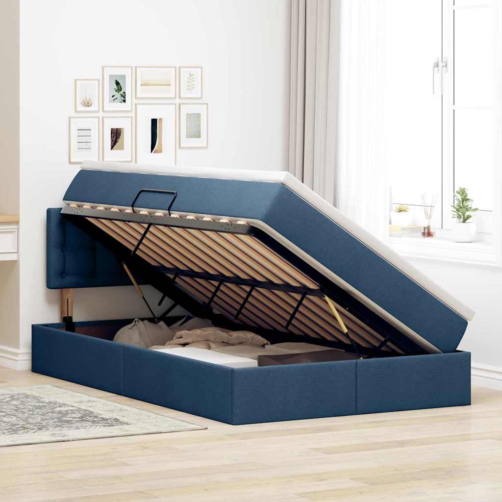 Letto con contenitore e LED con led Blu 120 x 200 cm Tessuto | homemem39