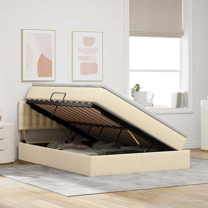 Letto con contenitore e LED con led Crema 140 x 190 cm Tessuto | homemem39