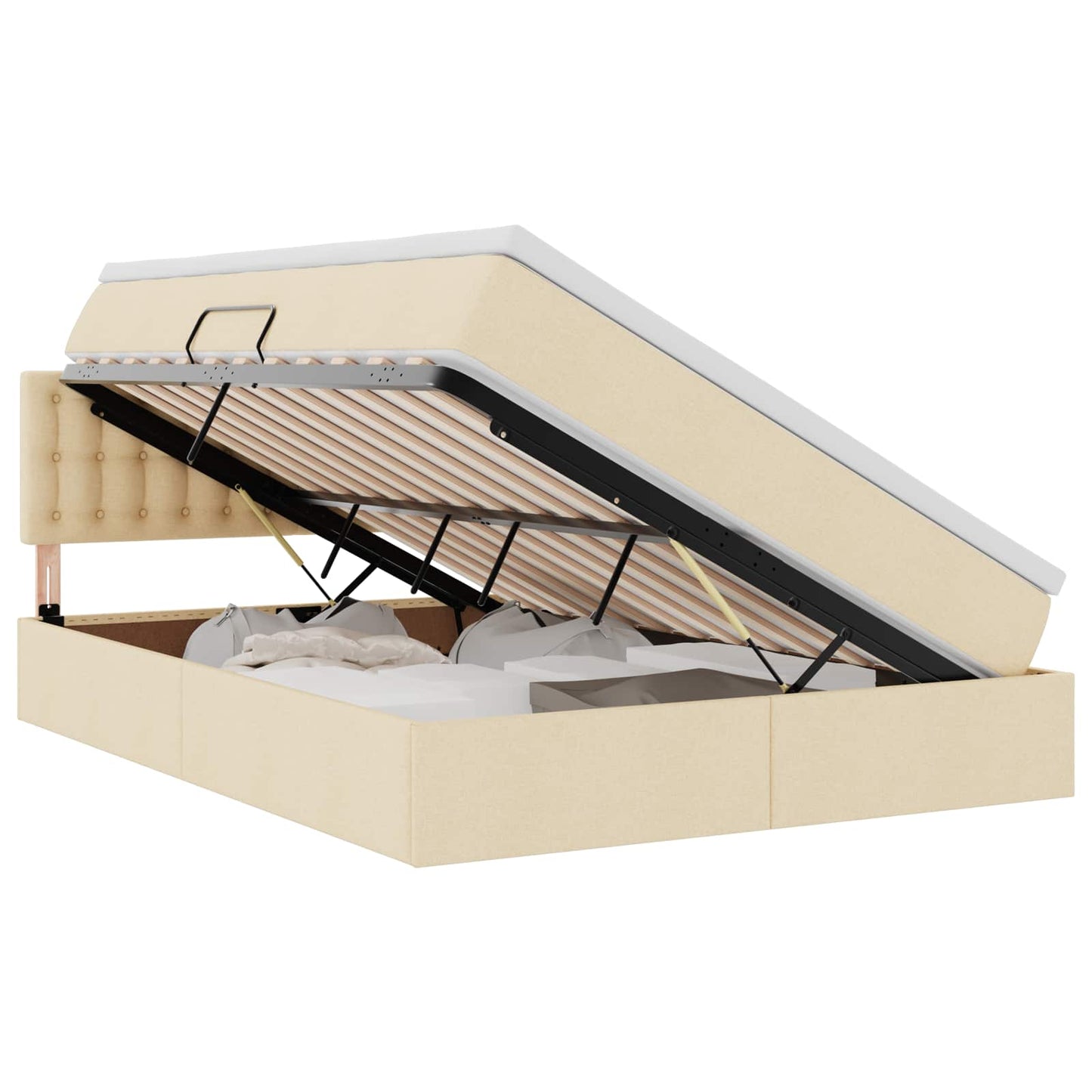 Letto con contenitore e LED con led Crema 140 x 190 cm Tessuto | homemem39