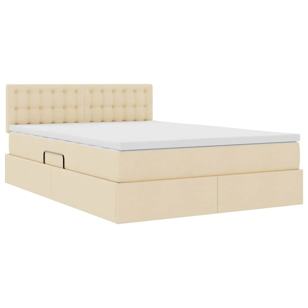 Letto con contenitore e LED con led Crema 140 x 190 cm Tessuto | homemem39