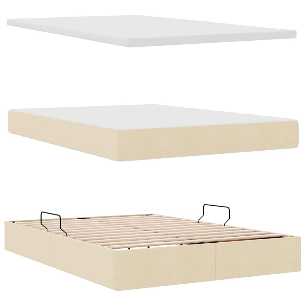 Letto con contenitore e LED con led Crema 140 x 190 cm Tessuto | homemem39