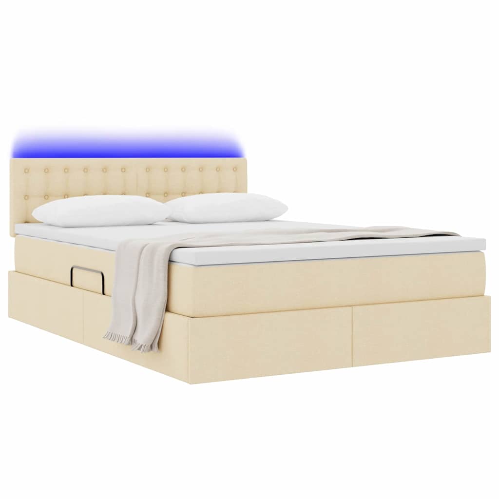 Letto con contenitore e LED con led Crema 140 x 190 cm Tessuto | homemem39