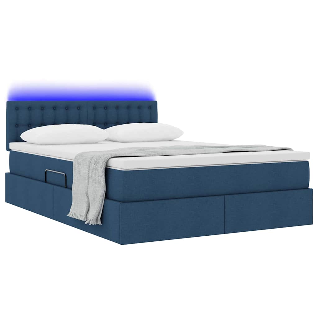 Letto con contenitore e LED con led Blu 140 x 190 cm Tessuto | homemem39