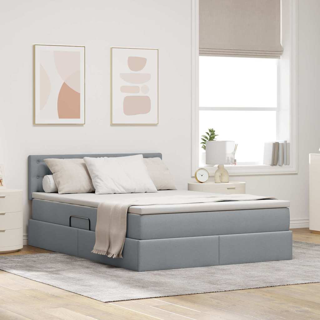 Letto con contenitore e LED Grigio chiaro 140 x 200 cm