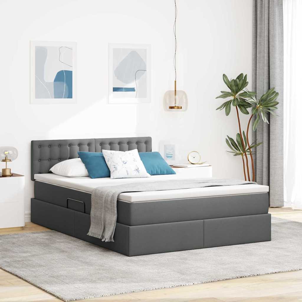 Letto con testiera Grigio scuro 140 x 200 cm Tessuto