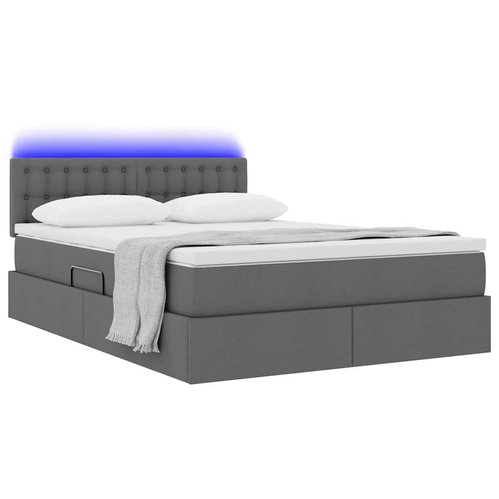Letto con contenitore e LED Grigio scuro 140 x 200 cm Tessuto | homemem39
