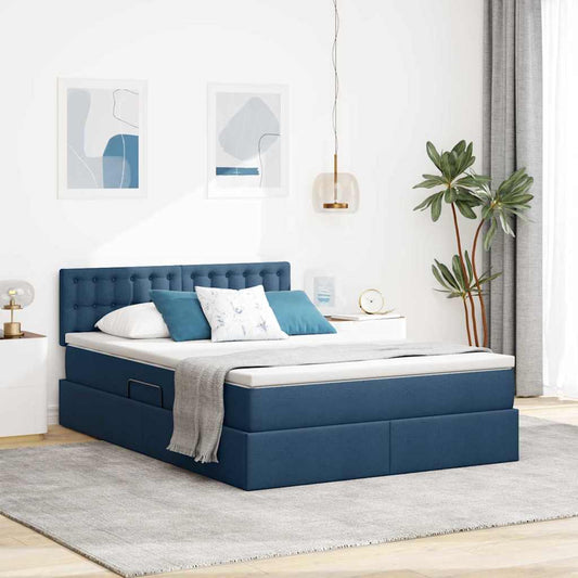 Letto con contenitore e LED con led Blu 140 x 200 cm Tessuto | homemem39