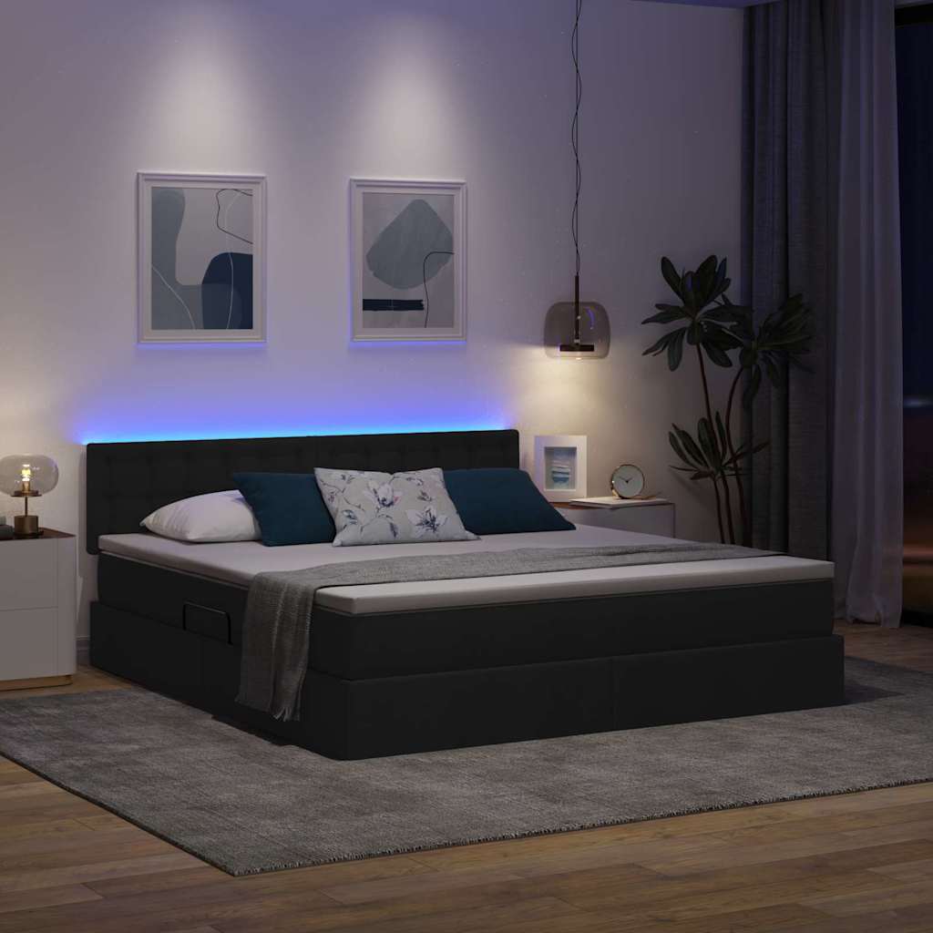 Letto con contenitore e LED con led Nero 160 x 200 cm Tessuto | homemem39