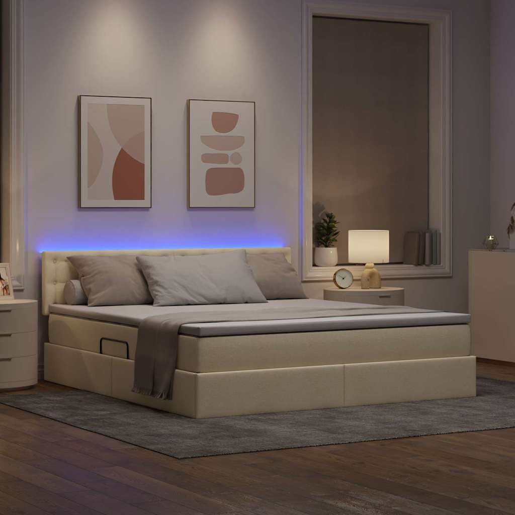 Letto con contenitore e LED con led Crema 160 x 200 cm Tessuto | homemem39