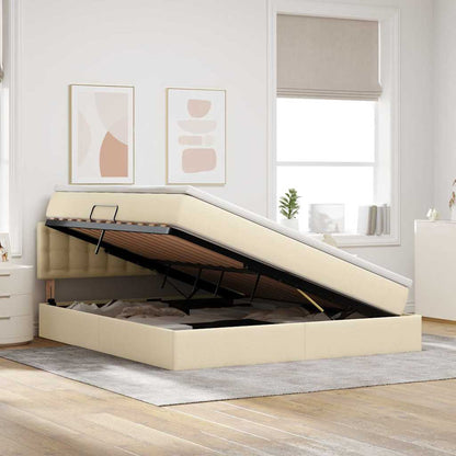 Letto con contenitore e LED con led Crema 160 x 200 cm Tessuto | homemem39