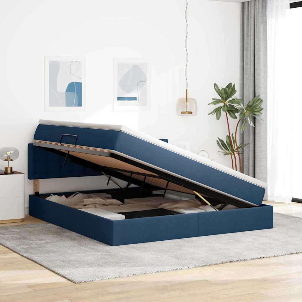 Letto con contenitore e LED con led Blu 160 x 200 cm Tessuto | homemem39
