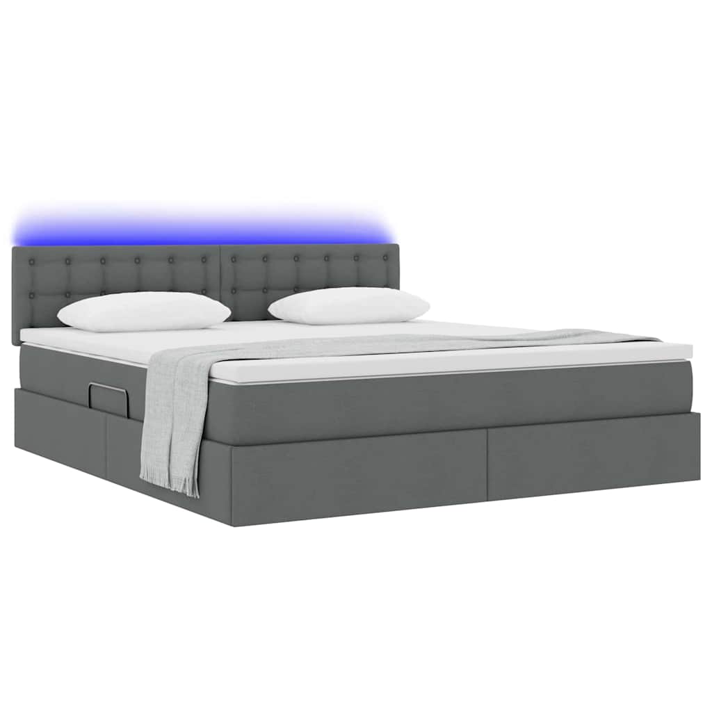 Letto con contenitore LED e materasso Grigio Scuro 180 x 200 cm