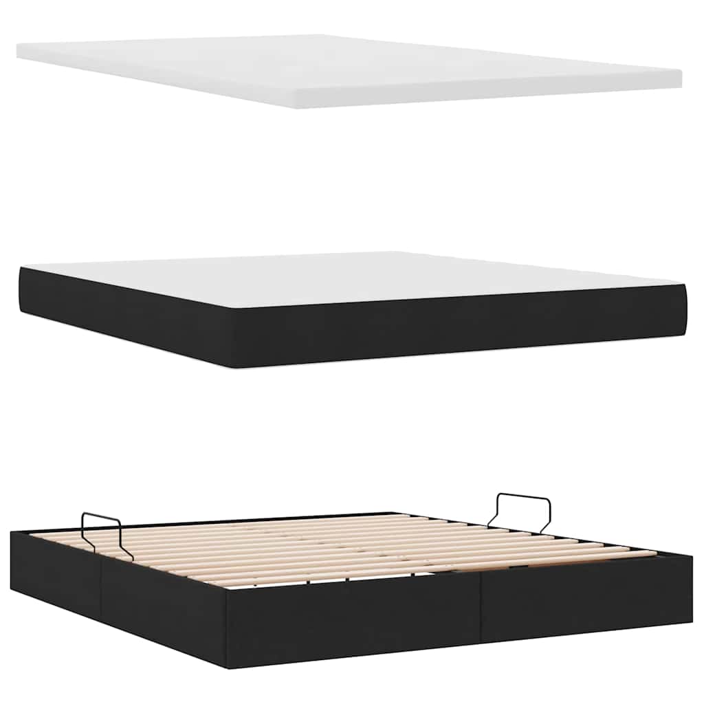 Letto con contenitore e LED con led Nero 180 x 200 cm Tessuto | homemem39