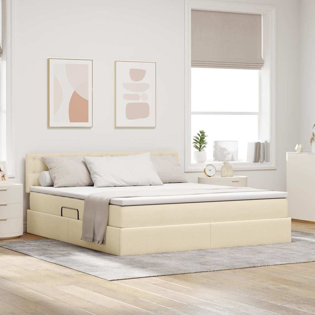 Letto con contenitore e LED con led Crema 180 x 200 cm Tessuto | homemem39