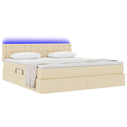 Letto con luci a strisce a LED Crema 180 x 200 cm Tessuto