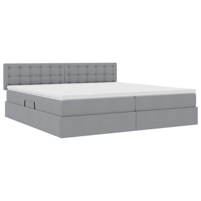 Letto con testiera Grigio chiaro 200 x 200 cm Tessuto