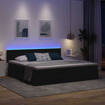Letto con contenitore e LED con led Nero 200 x 200 cm Tessuto | homemem39
