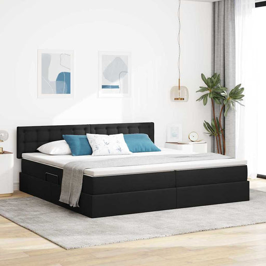 Letto con contenitore e LED con led Nero 200 x 200 cm Tessuto | homemem39