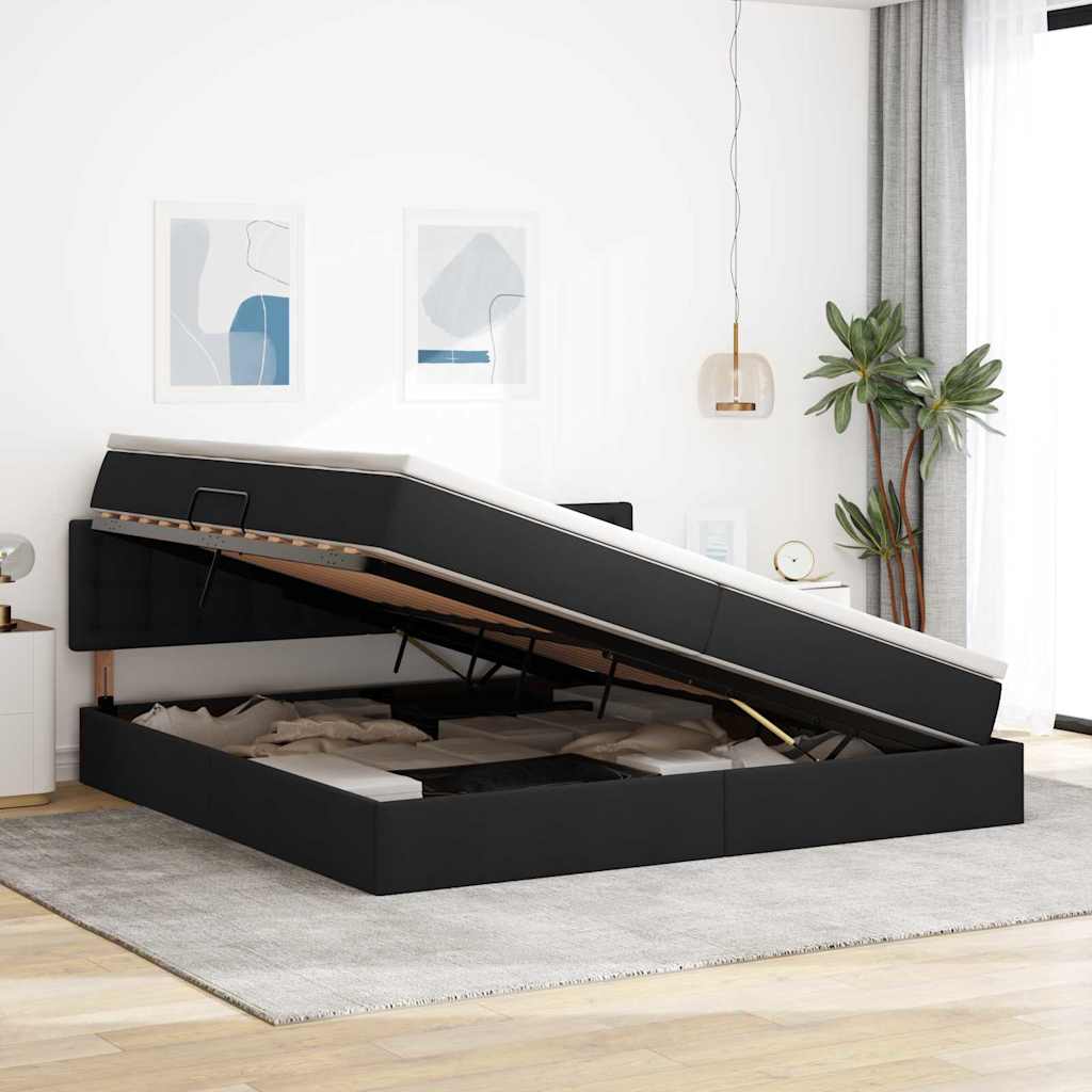 Letto con luci a strisce a LED Nero 200 x 200 cm Tessuto