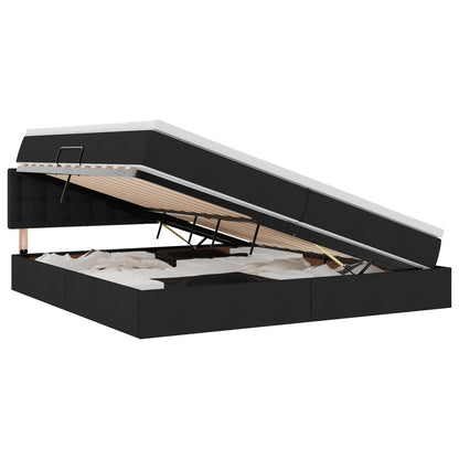 Letto con luci a strisce a LED Nero 200 x 200 cm Tessuto