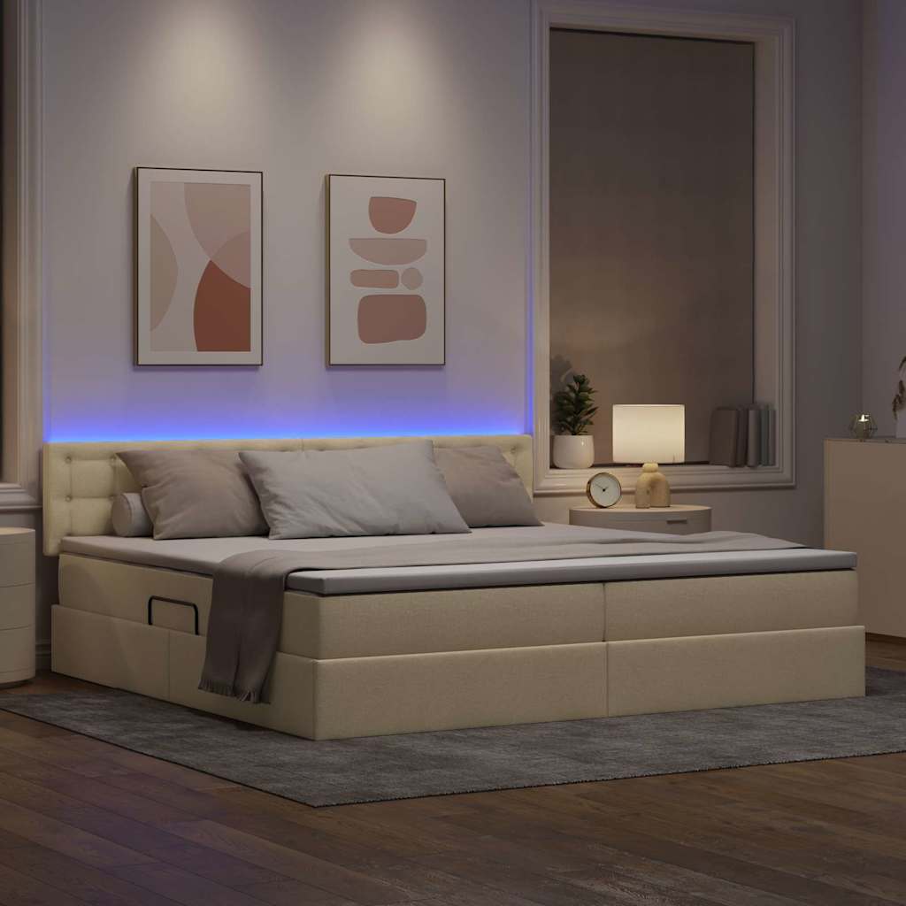 Letto con contenitore LED e materasso Crema 200 x 200 cm
