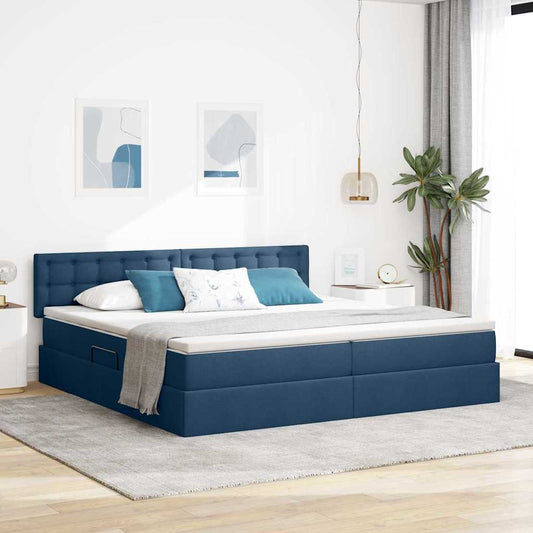 Letto con contenitore e LED con led Blu 200 x 200 cm Tessuto | homemem39