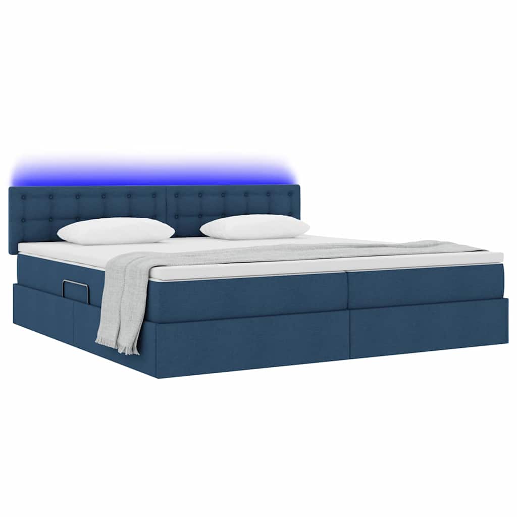 Letto con luci a strisce a LED Blu 200 x 200 cm Tessuto