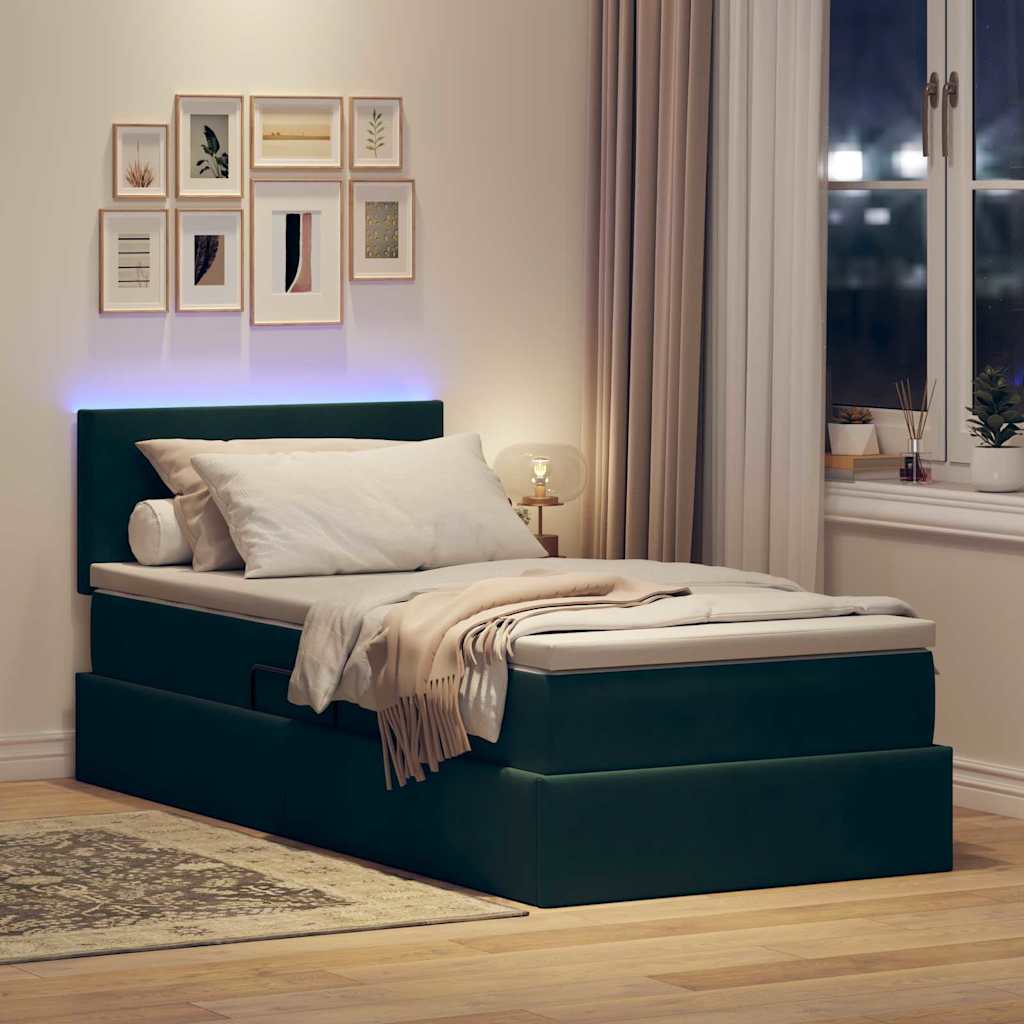 Letto con contenitore e LED Verde Scuro 90 x 190 cm Velluto | homemem39