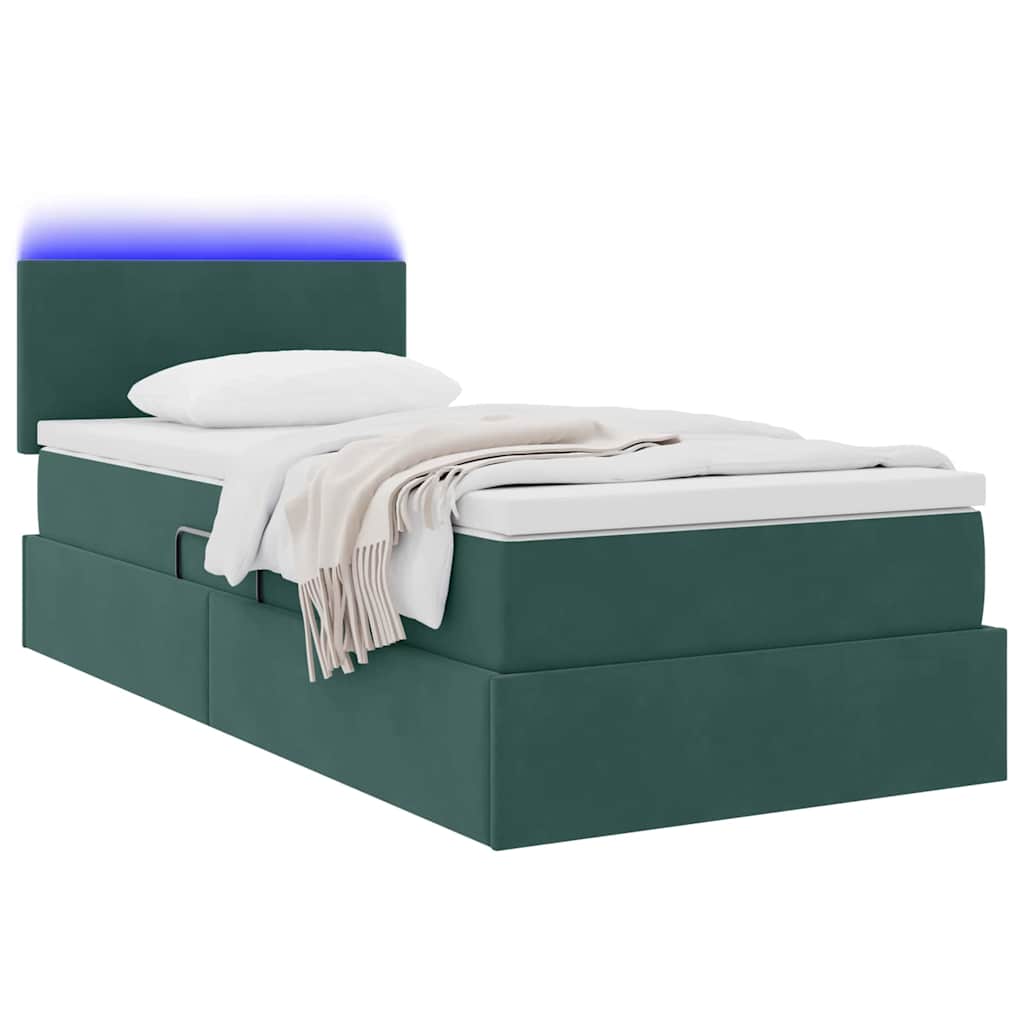 Letto con contenitore e LED Verde Scuro 90 x 190 cm Velluto | homemem39
