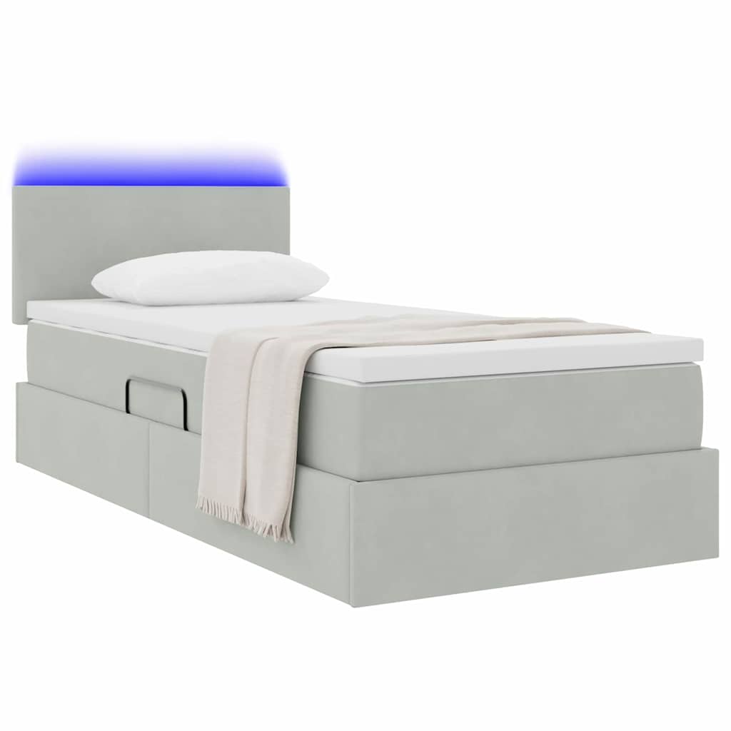 Letto con contenitore e LED Grigio chiaro 90 x 200 cm Velluto | homemem39