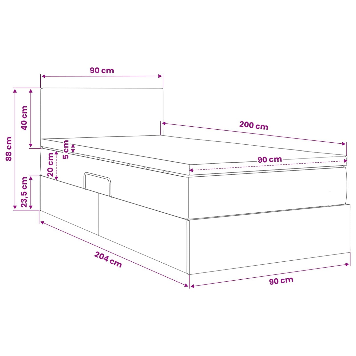 Letto con contenitore LED e materasso Verde Scuro 90 x 200 cm