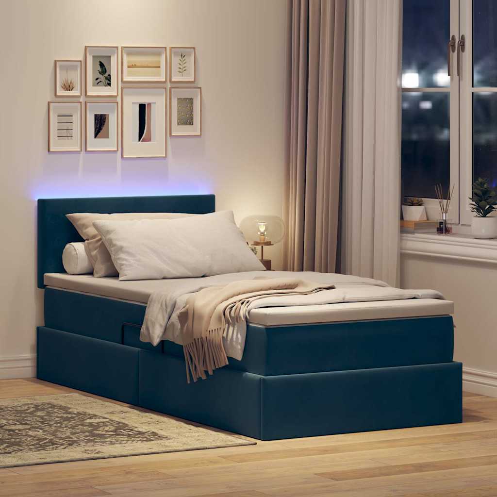 Letto con contenitore e LED Blu Scuro 90 x 200 cm Velluto | homemem39