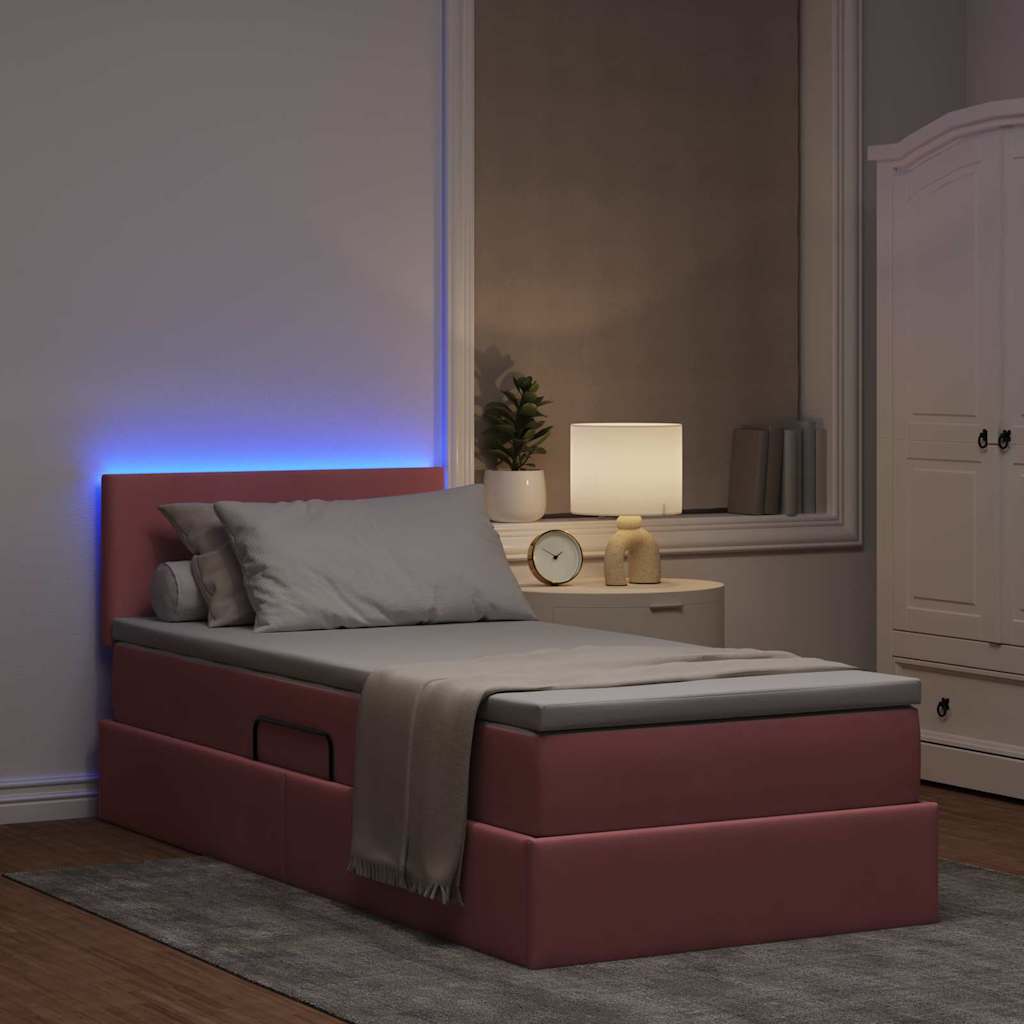Letto con contenitore e LED Rosa 90 x 200 cm Velluto | homemem39