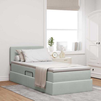 Letto con contenitore e LED Grigio chiaro 100 x 200 cm Velluto | homemem39