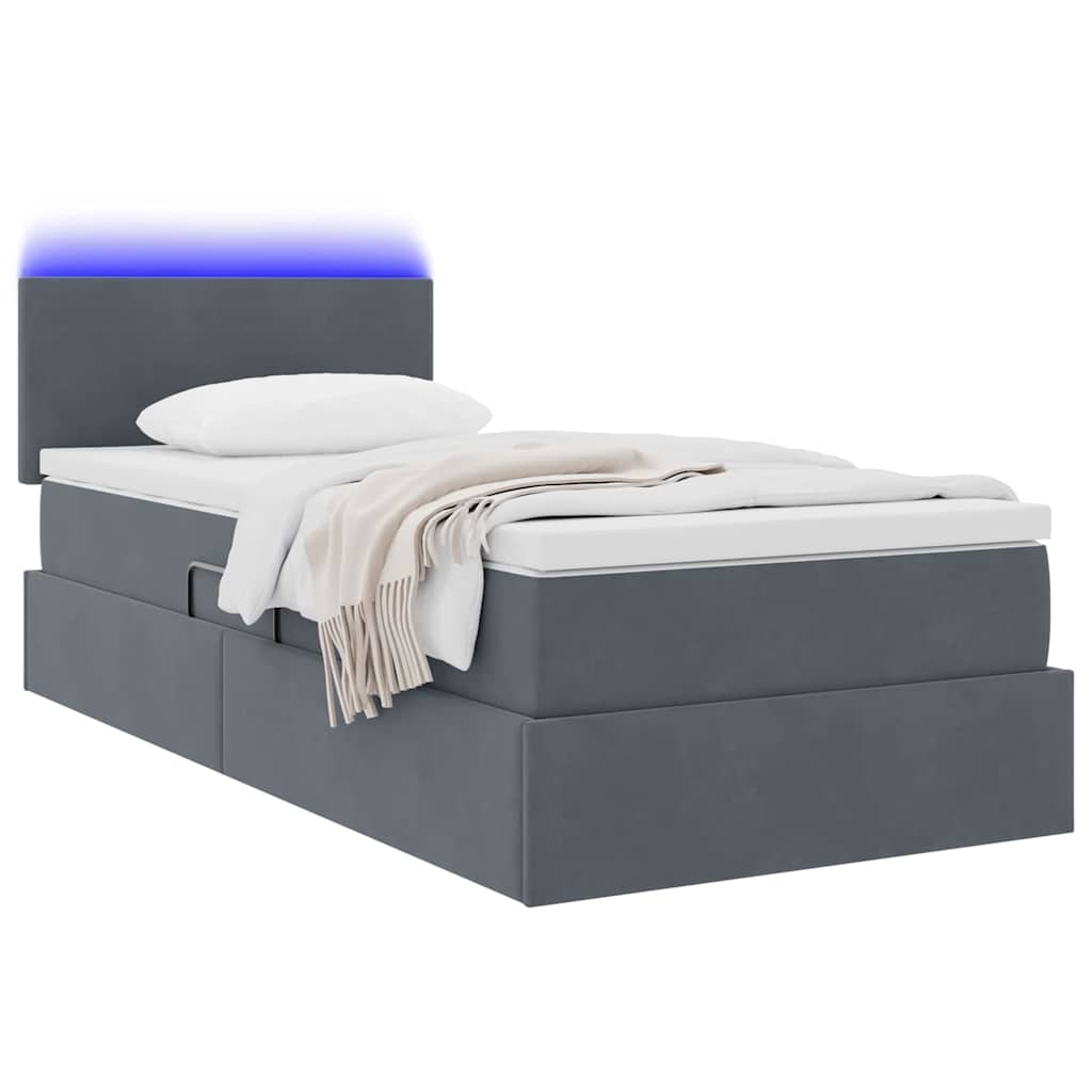 Letto con contenitore LED e materasso Grigio Scuro 100 x 200 cm