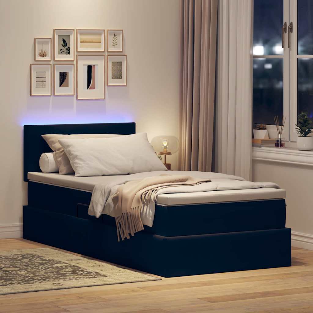 Letto con contenitore LED e materasso Nero 100 x 200 cm Velluto