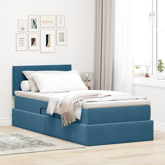 Letto con contenitore LED e materasso Blu Scuro 100 x 200 cm