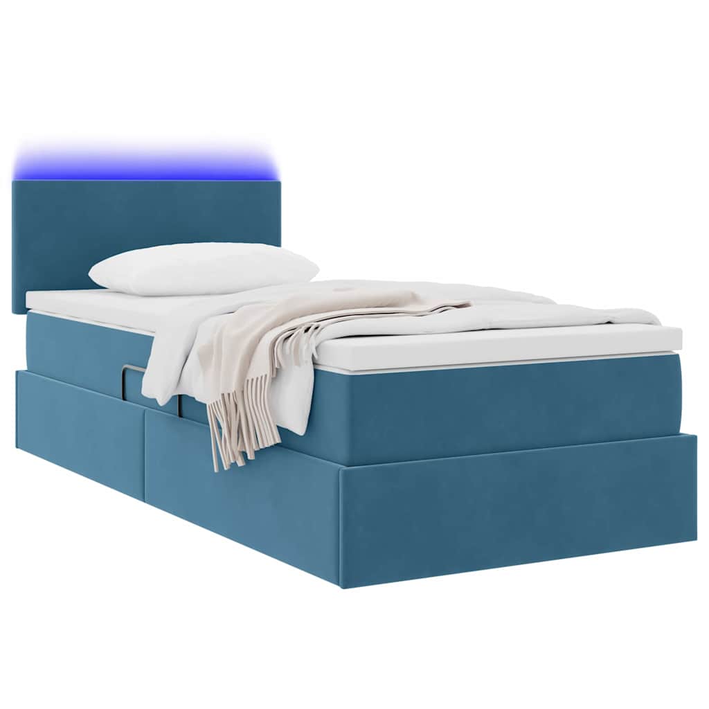 Letto con contenitore e LED Blu Scuro 100 x 200 cm Velluto | homemem39