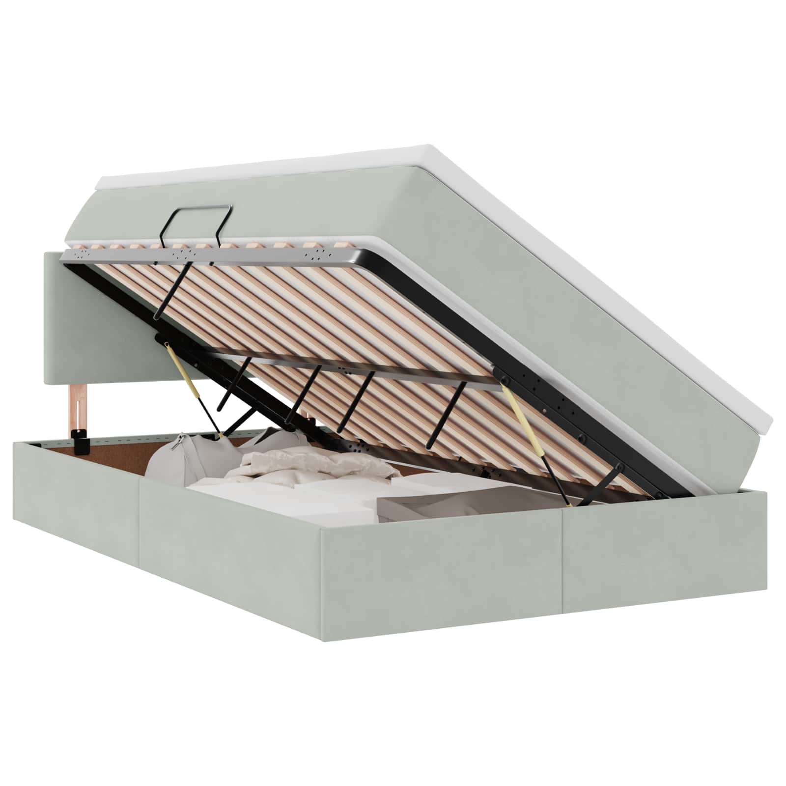 Letto con contenitore e LED Grigio chiaro 120 x 190 cm Velluto | homemem39