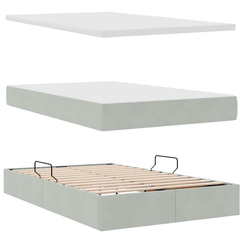 Letto con contenitore e LED Grigio chiaro 120 x 190 cm Velluto | homemem39