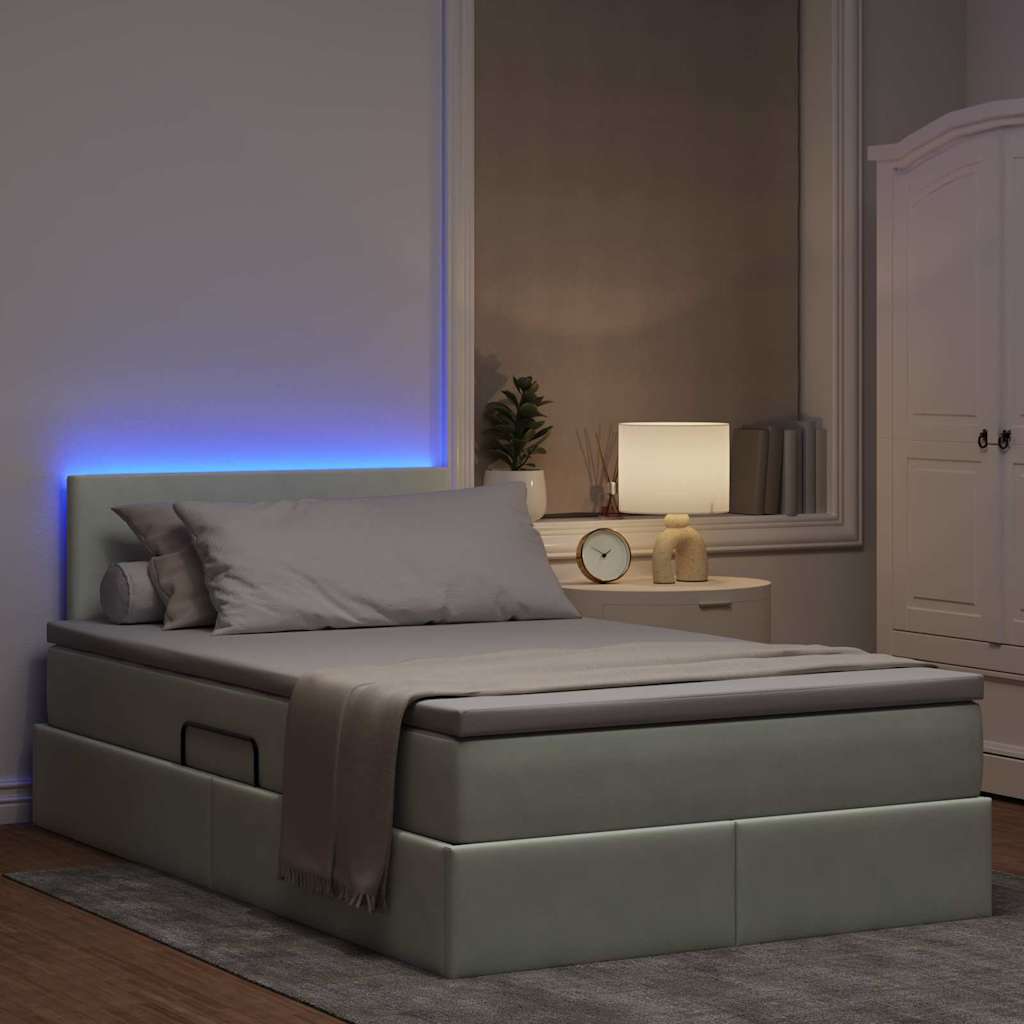 Letto con contenitore e LED Grigio chiaro 120 x 200 cm Velluto | homemem39