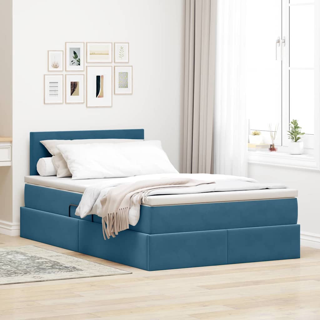 Letto con contenitore LED e materasso Blu Scuro 120 x 200 cm