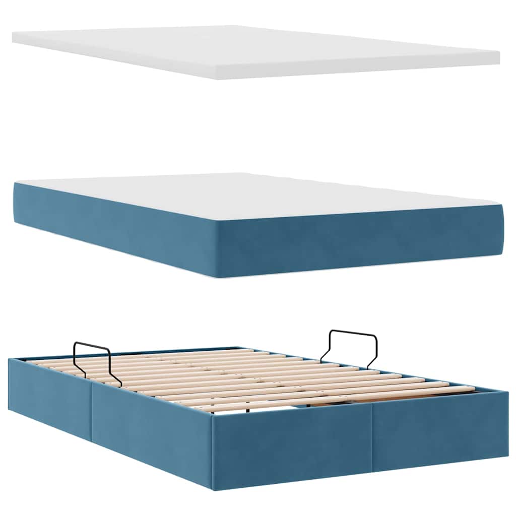 Letto con contenitore e LED Blu Scuro 120 x 200 cm Velluto | homemem39