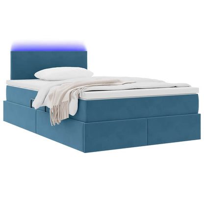 Letto con contenitore e LED Blu Scuro 120 x 200 cm Velluto | homemem39