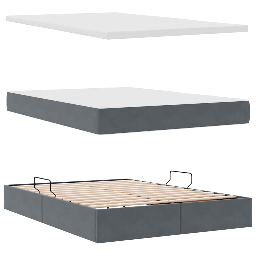 Letto con contenitore e LED Grigio scuro 140 x 190 cm Velluto | homemem39