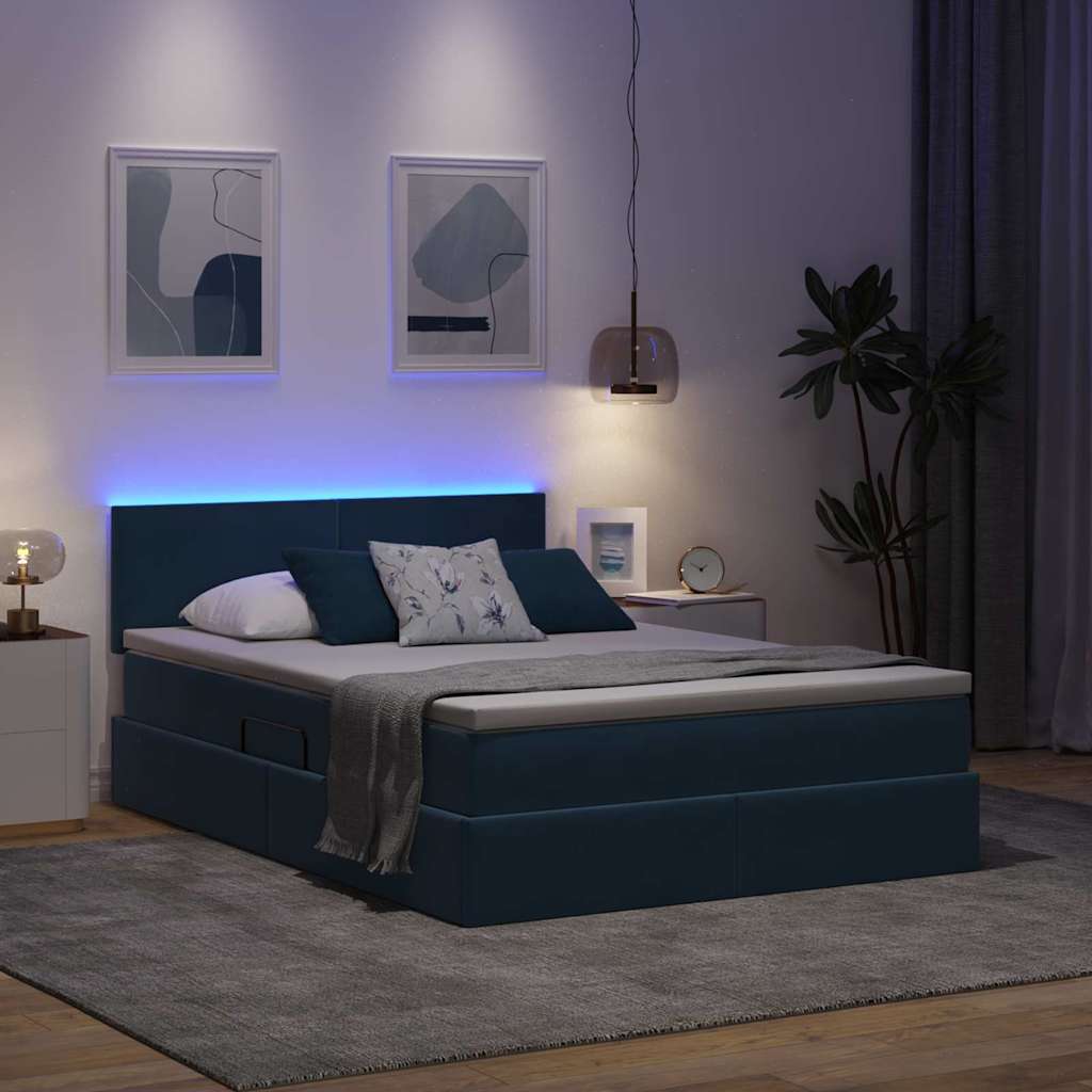 Letto con contenitore e LED Blu Scuro 140 x 190 cm Velluto
