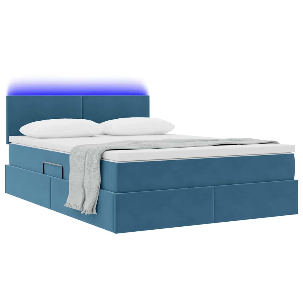 Letto con contenitore e LED Blu Scuro 140 x 190 cm Velluto